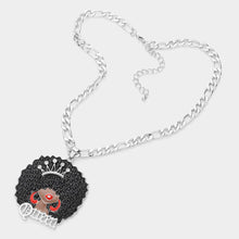 Load image into Gallery viewer, Red Stone Embellished Queen Message Afro Girl Pendant Necklace
