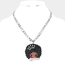 Load image into Gallery viewer, Red Stone Embellished Queen Message Afro Girl Pendant Necklace
