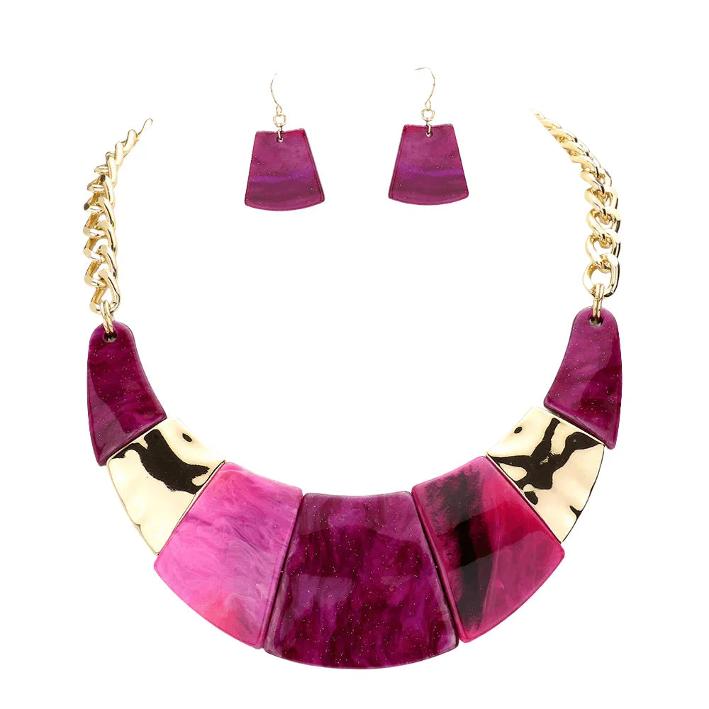 Red Marble Print Resin Curved Bib Necklace - Jewelry Store by Erik Rayo