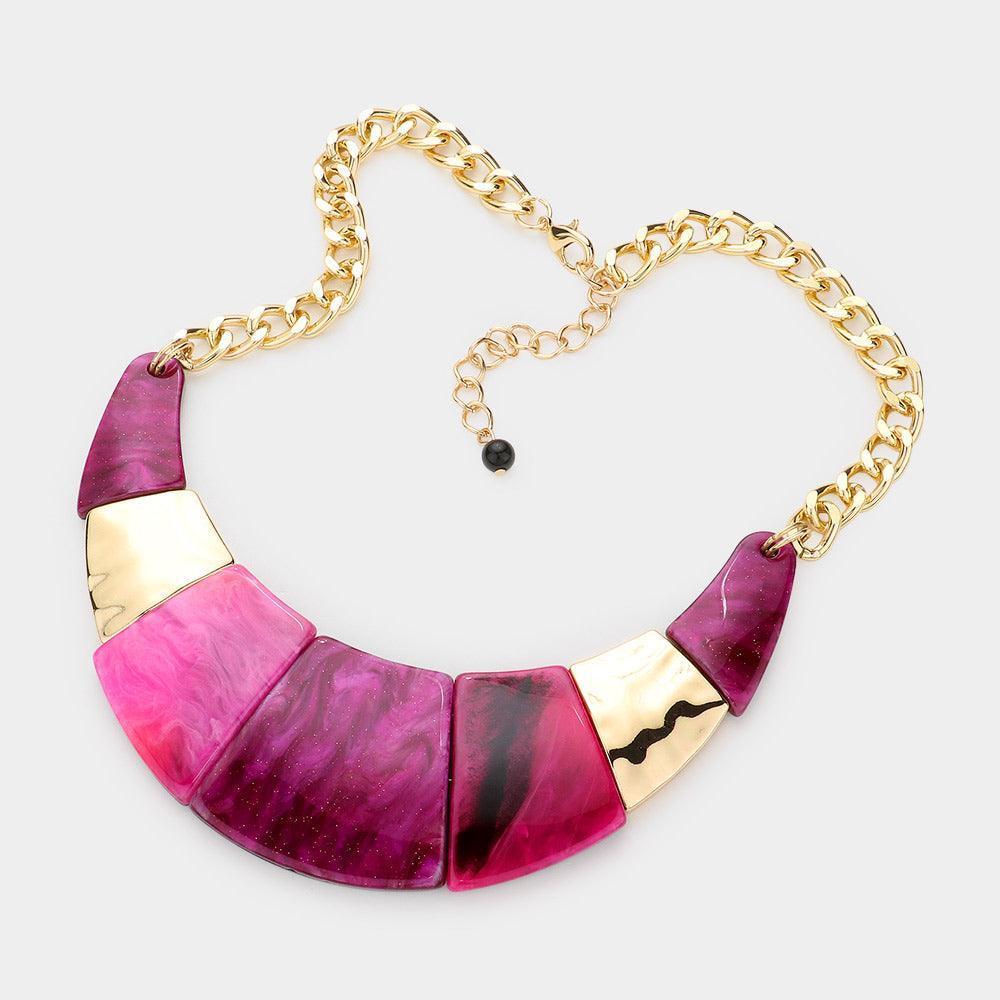 Red Marble Print Resin Curved Bib Necklace - Jewelry Store by Erik Rayo