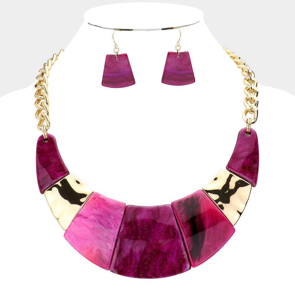 Red Marble Print Resin Curved Bib Necklace - Jewelry Store by Erik Rayo