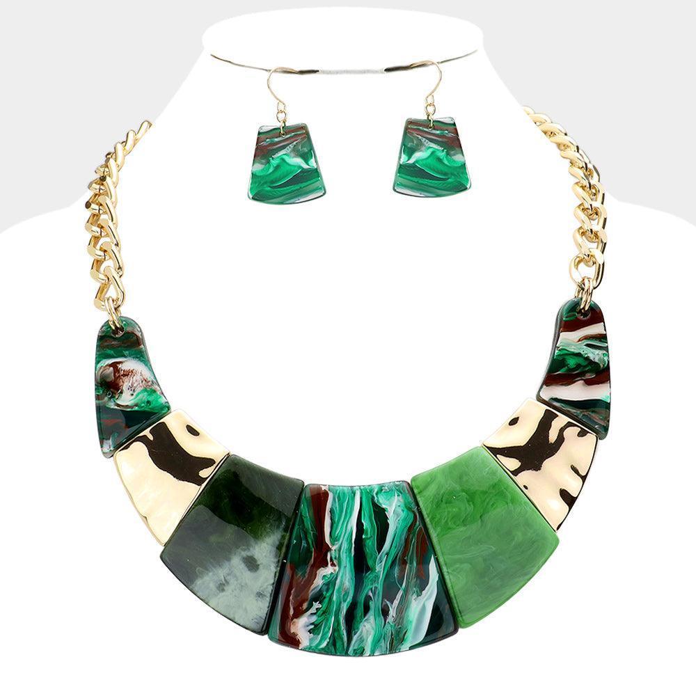 Green Marble Print Resin Curved Bib Necklace - Jewelry Store by Erik Rayo