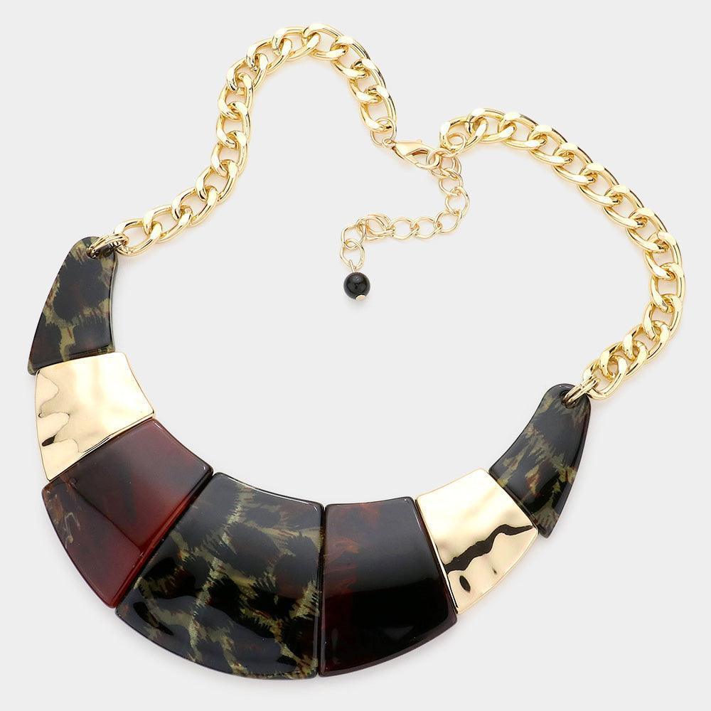 Gold Leopard Print Resin Curved Bib Necklace - Jewelry Store by Erik Rayo
