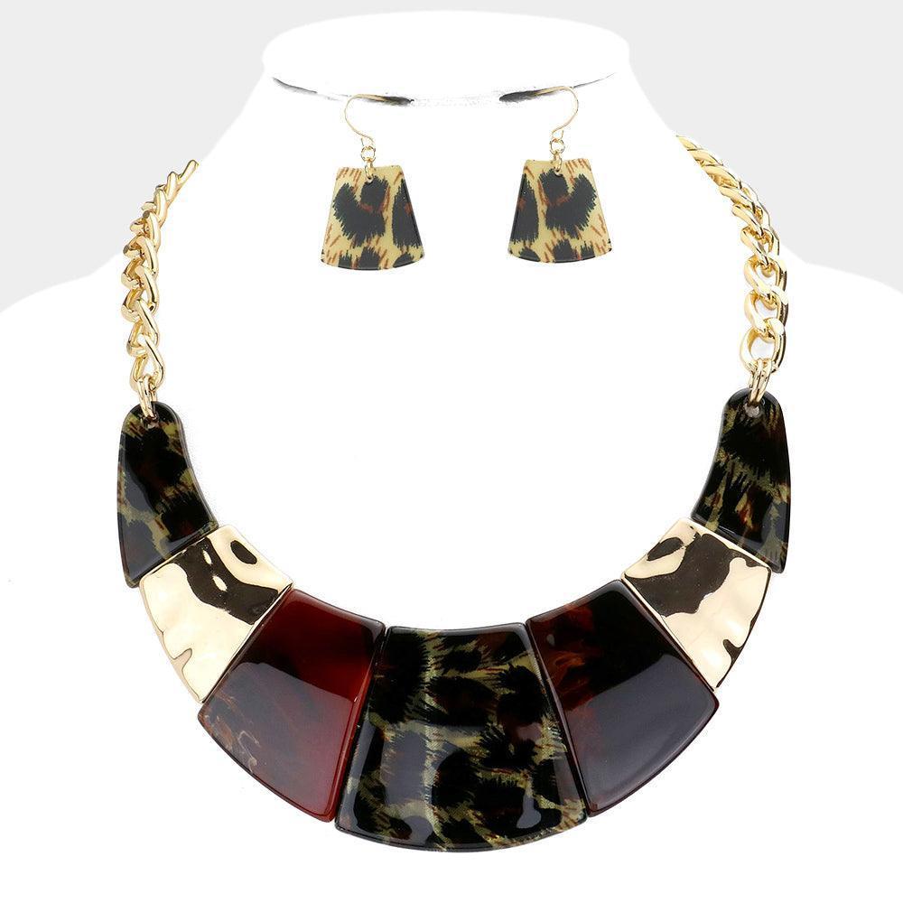 Gold Leopard Print Resin Curved Bib Necklace - Jewelry Store by Erik Rayo