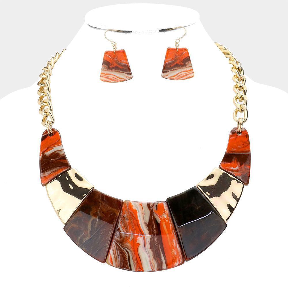 Gold Marble Print Resin Curved Bib Necklace - Jewelry Store by Erik Rayo