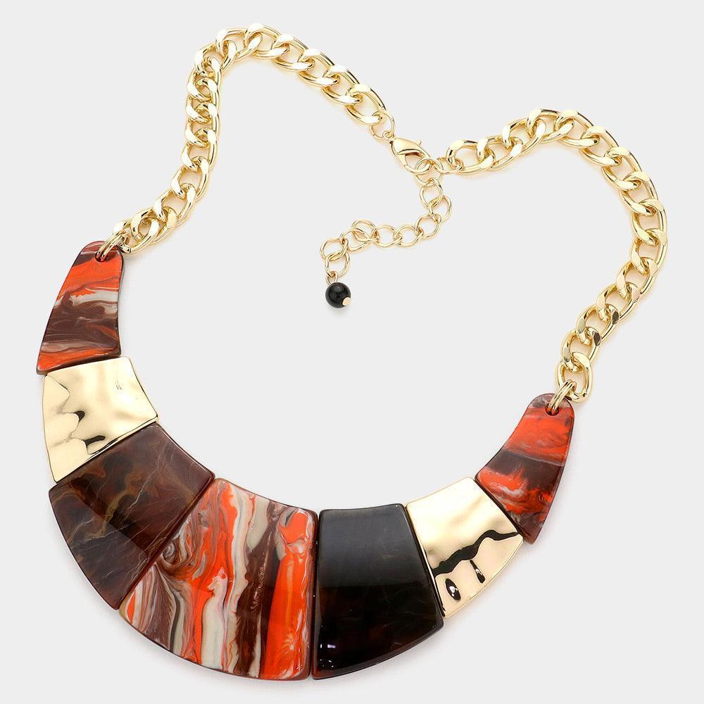 Gold Marble Print Resin Curved Bib Necklace - Jewelry Store by Erik Rayo