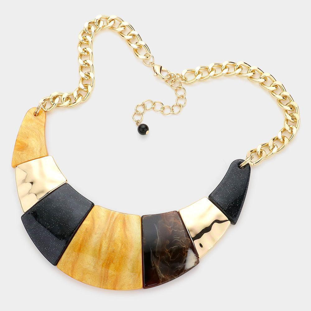 Yellow Marble Print Resin Curved Bib Necklace - Jewelry Store by Erik Rayo