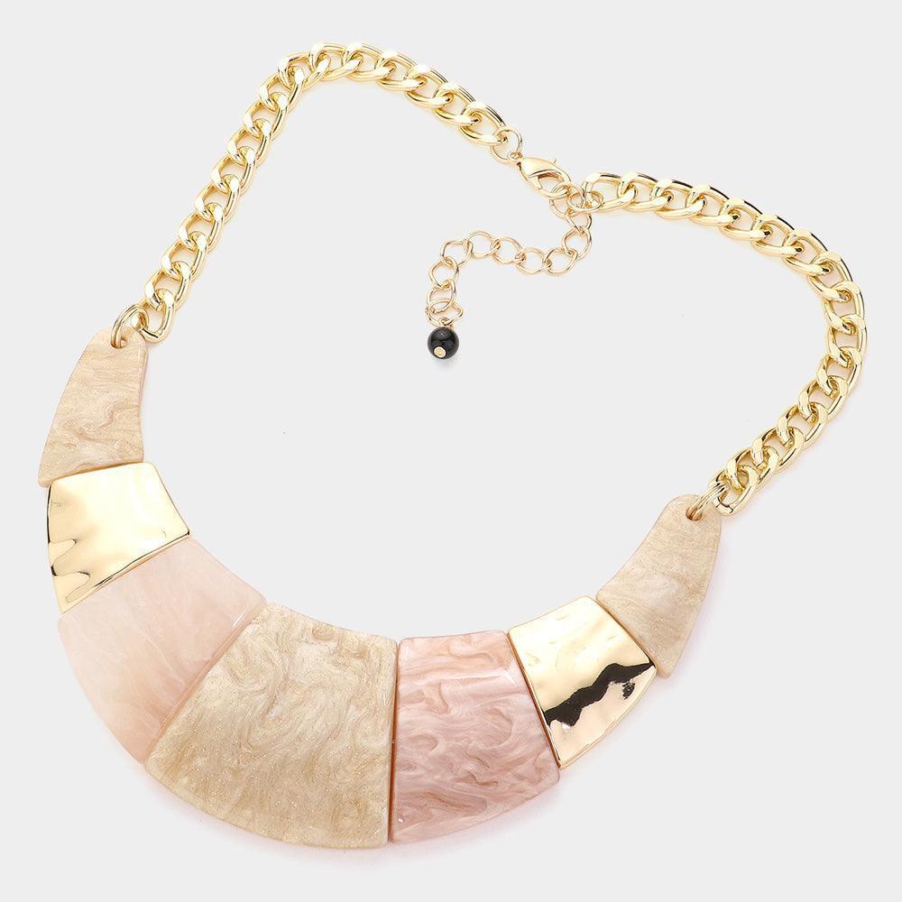 Ivory Marble Print Resin Curved Bib Necklace - Jewelry Store by Erik Rayo