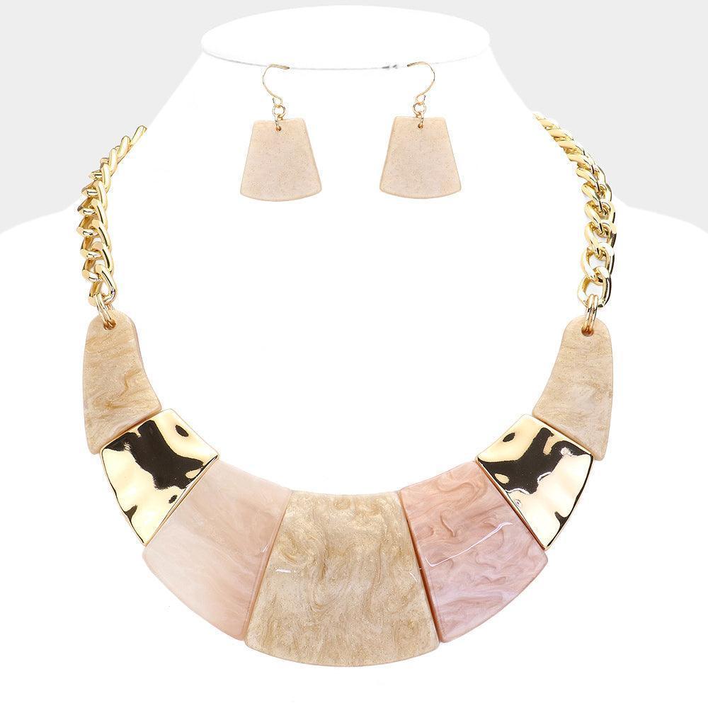 Ivory Marble Print Resin Curved Bib Necklace - Jewelry Store by Erik Rayo