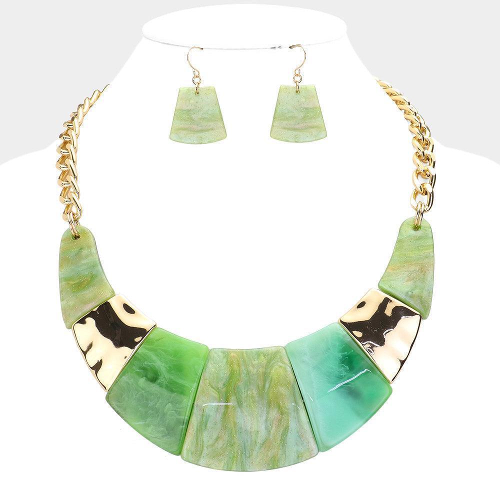 Green Marble Print Resin Curved Bib Necklace - Jewelry Store by Erik Rayo