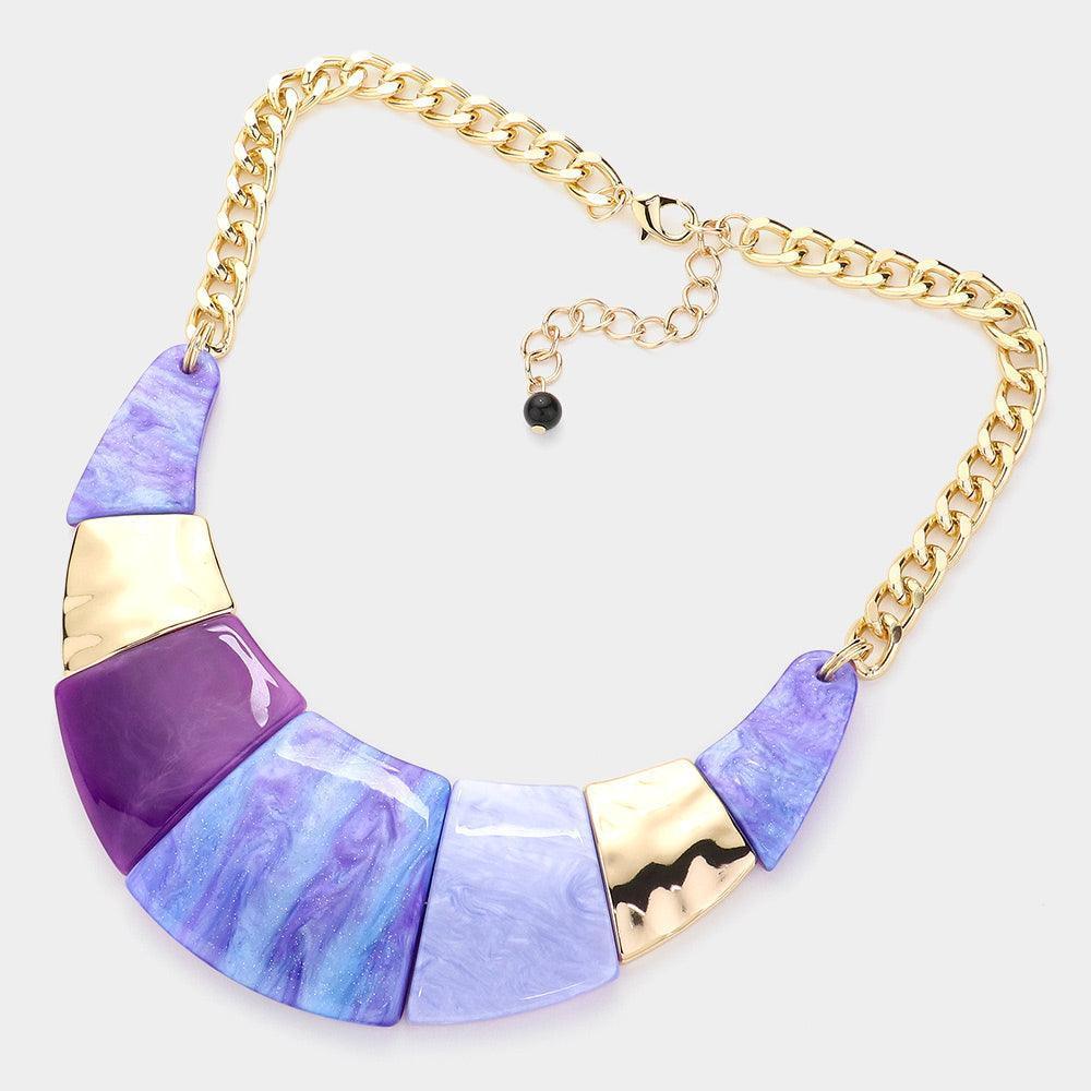 Marble Print Resin Curved Bib Necklace - Jewelry Store by Erik Rayo