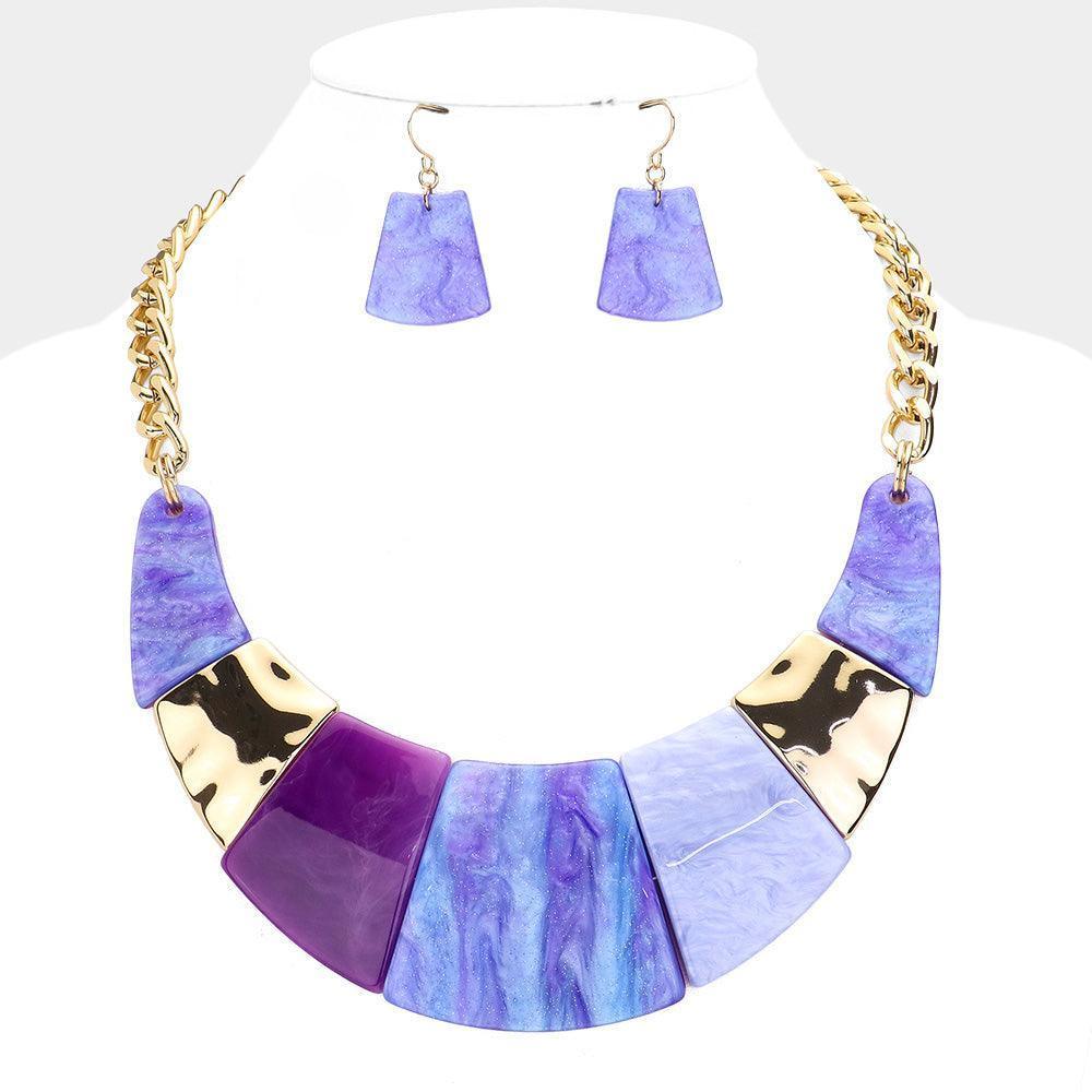 Marble Print Resin Curved Bib Necklace - Jewelry Store by Erik Rayo