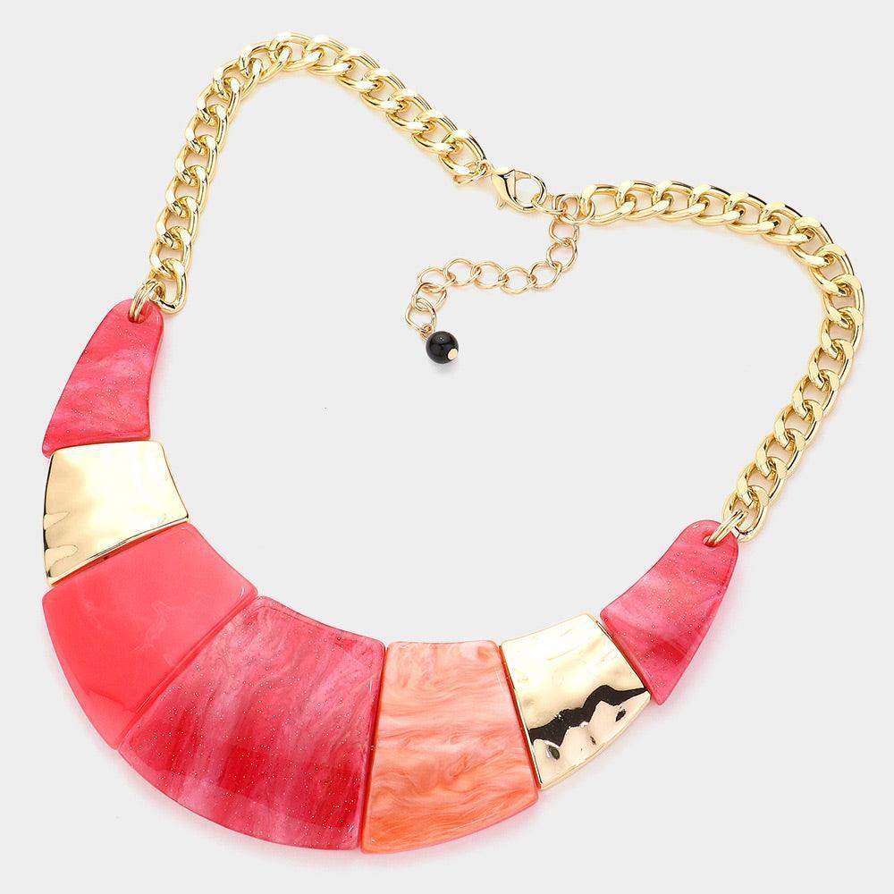 Red Marble Print Resin Curved Bib Necklace - Jewelry Store by Erik Rayo