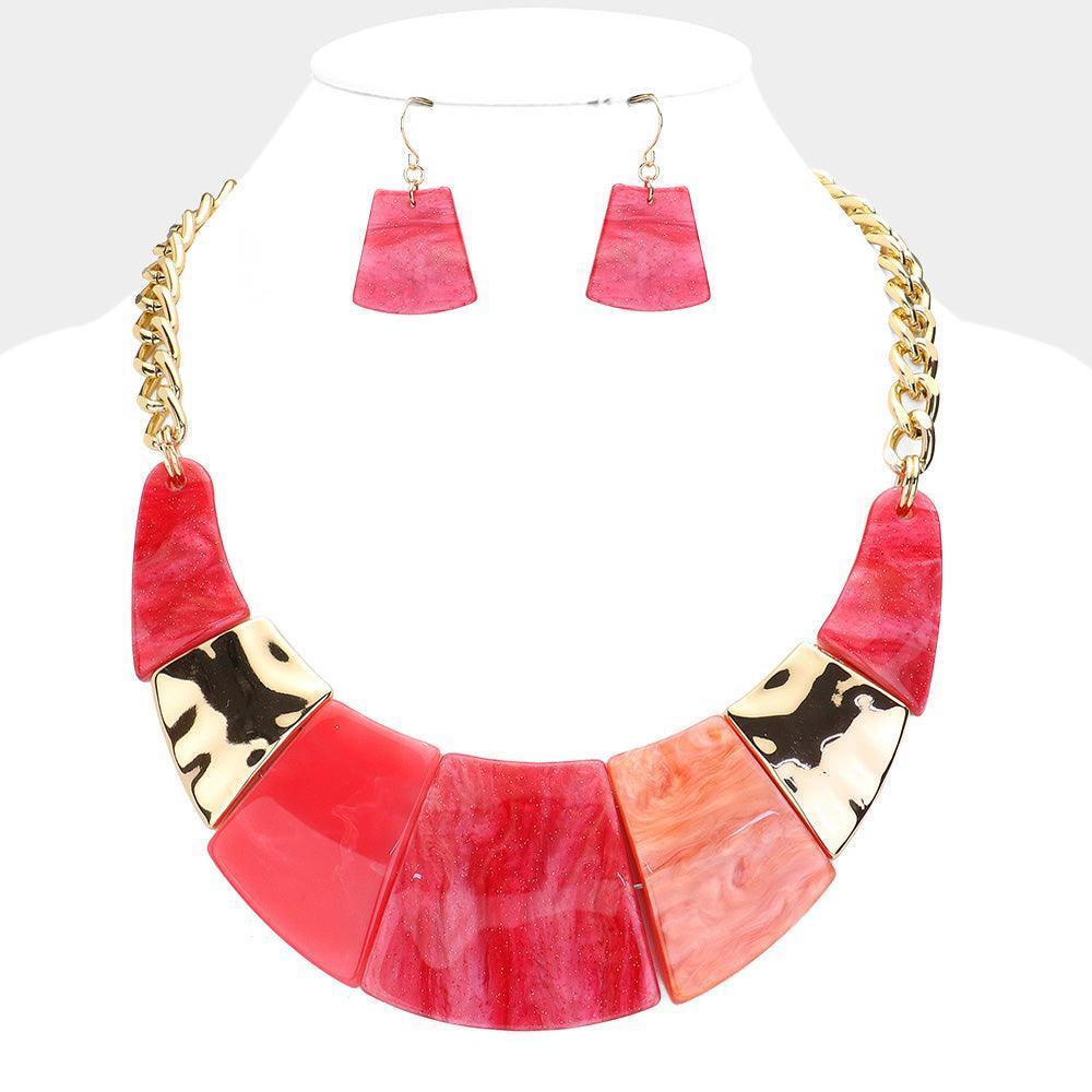 Red Marble Print Resin Curved Bib Necklace - Jewelry Store by Erik Rayo