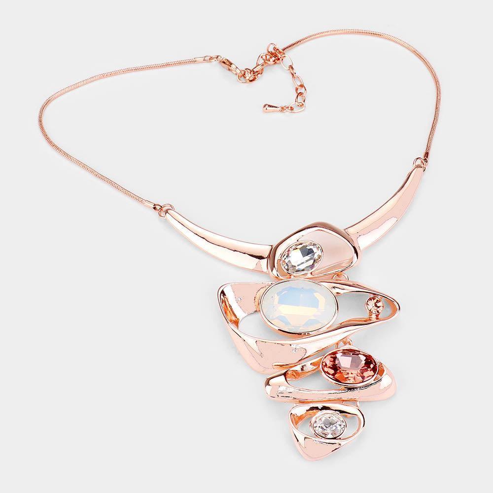 Rose Gold Crystal Oval Irregular Metal Necklace - Jewelry Store by Erik Rayo