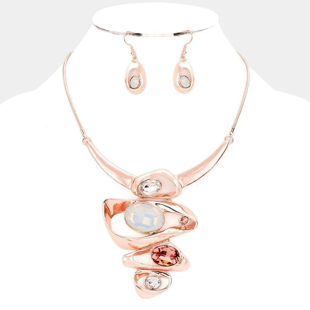 Rose Gold Crystal Oval Irregular Metal Necklace - Jewelry Store by Erik Rayo