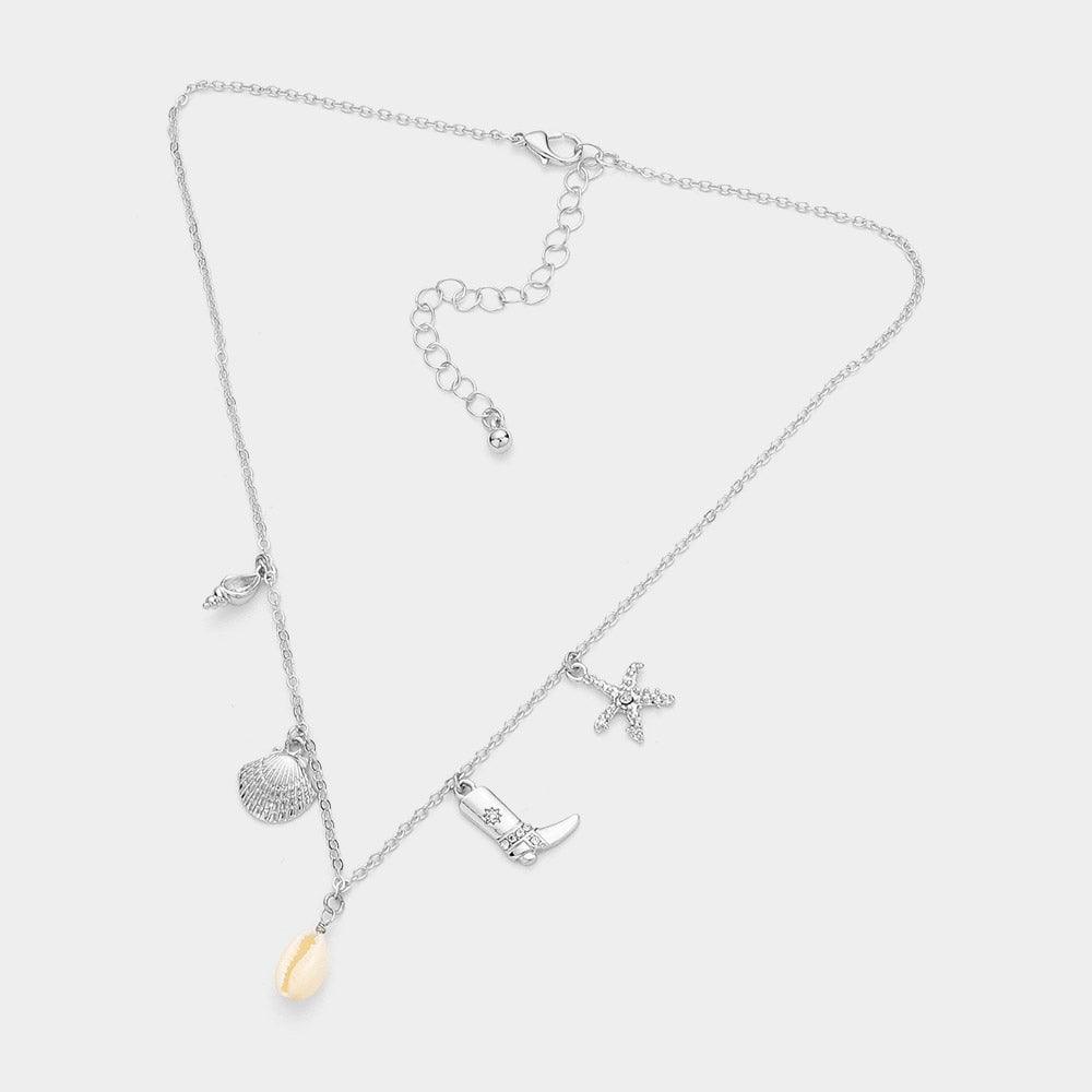 Shell Western Boots Starfish Charm Station Necklace - Jewelry Store by Erik Rayo