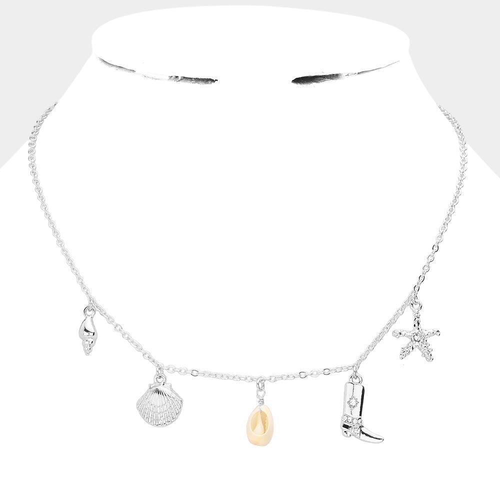 Shell Western Boots Starfish Charm Station Necklace - Jewelry Store by Erik Rayo