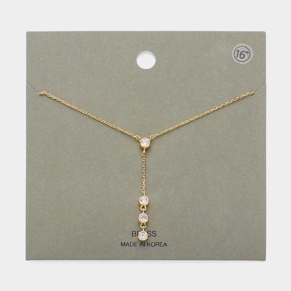 Gold Stone Bezel Pointed Brass Meatal Y Necklace - Jewelry Store by Erik Rayo
