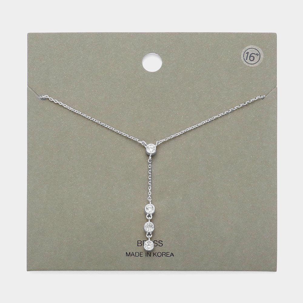 Stone Bezel Pointed Brass Meatal Y Necklace - Jewelry Store by Erik Rayo