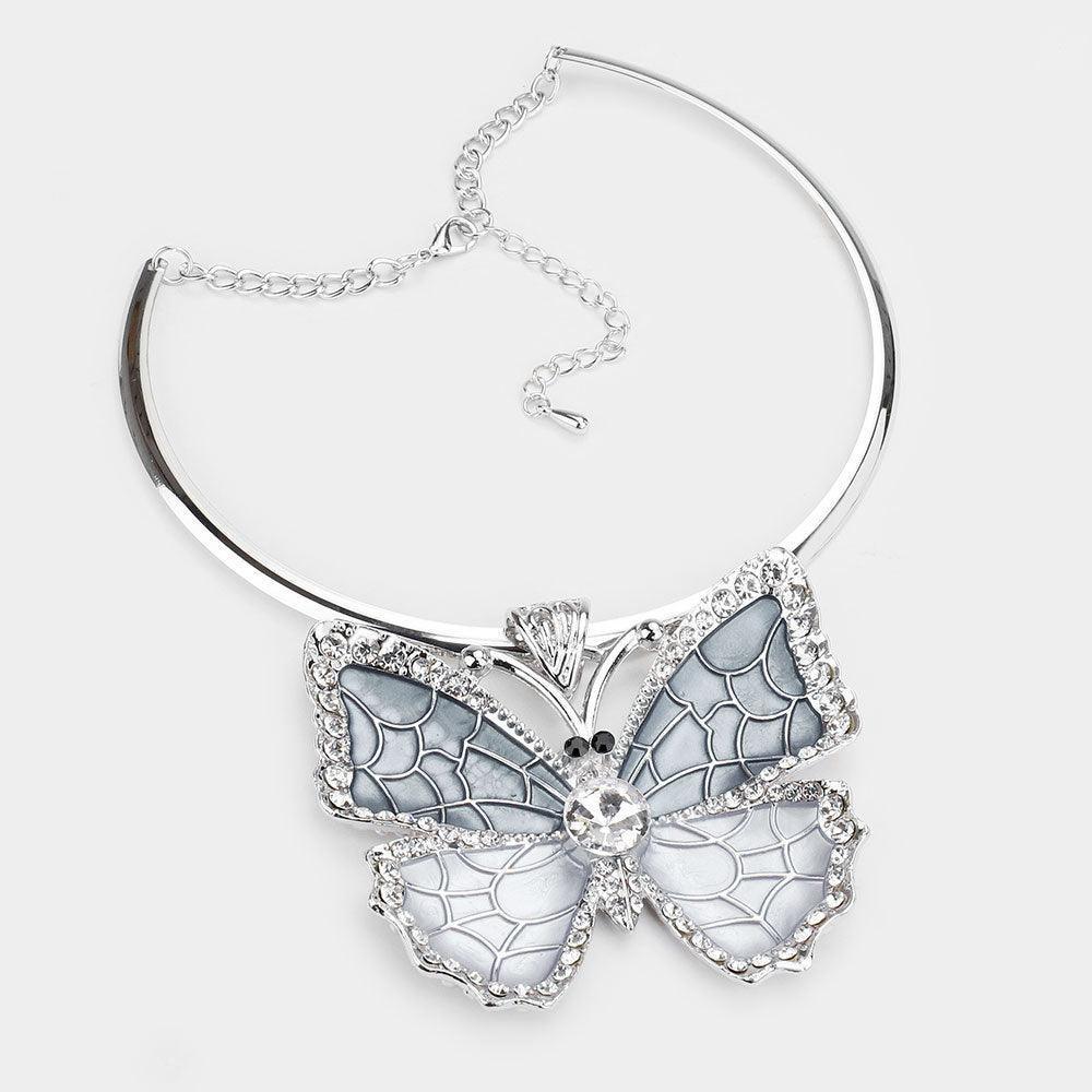 Colored Metal Stone Trim Butterfly Pendant Necklace - Jewelry Store by Erik Rayo