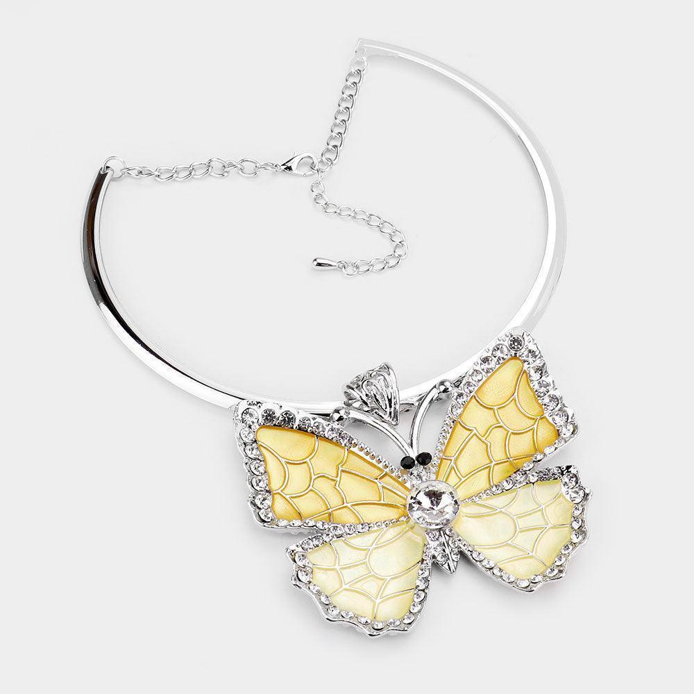 Yellow Colored Metal Stone Trim Butterfly Pendant Necklace - Jewelry Store by Erik Rayo