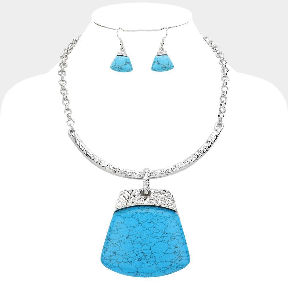 Turquoise Marbled Stone Pendant Necklace - Jewelry Store by Erik Rayo