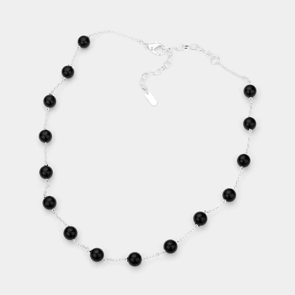 Silver Pearl Station Necklace - Jewelry Store by Erik Rayo