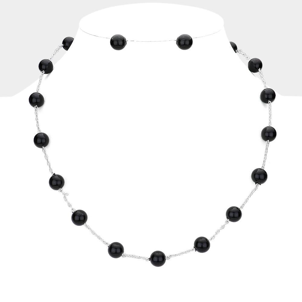 Silver Pearl Station Necklace