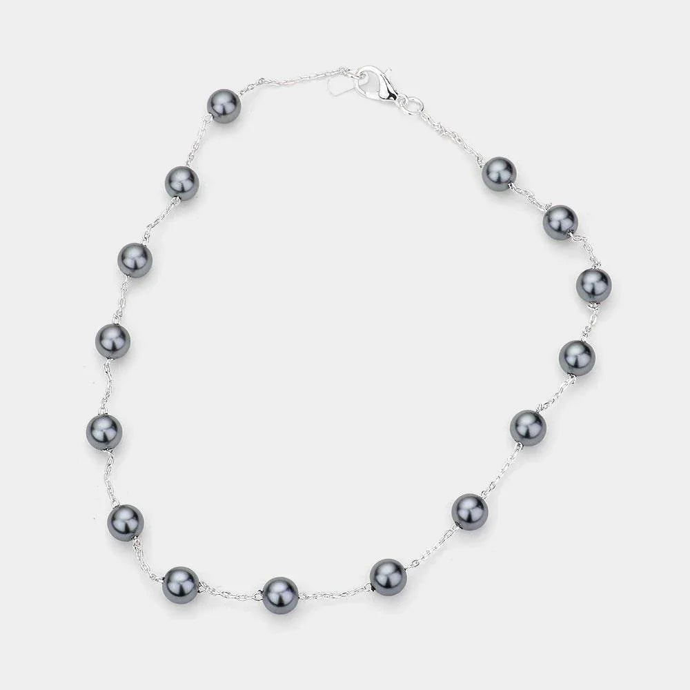 Gray Pearl Station Necklace - Jewelry Store by Erik Rayo