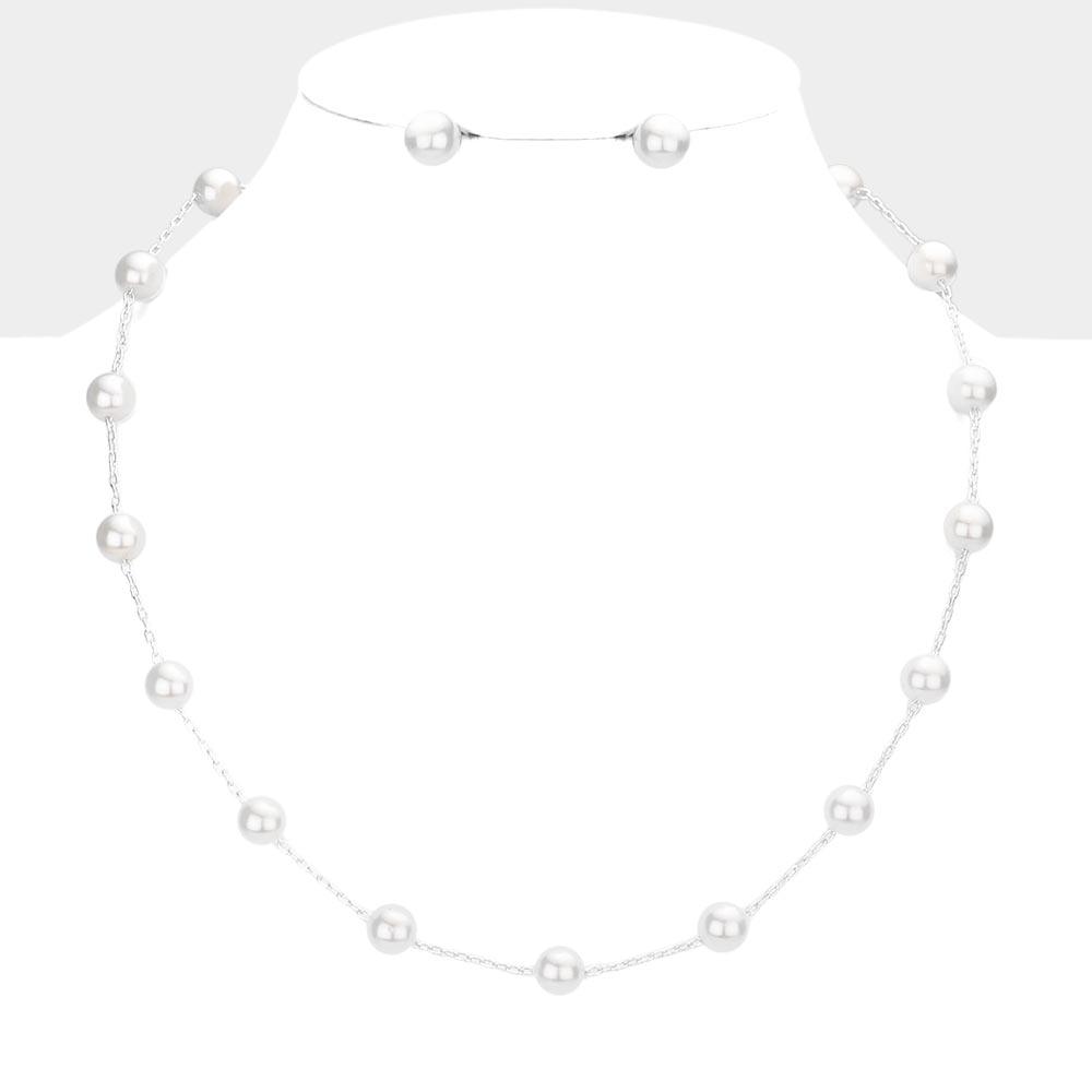 White Pearl Station Necklace