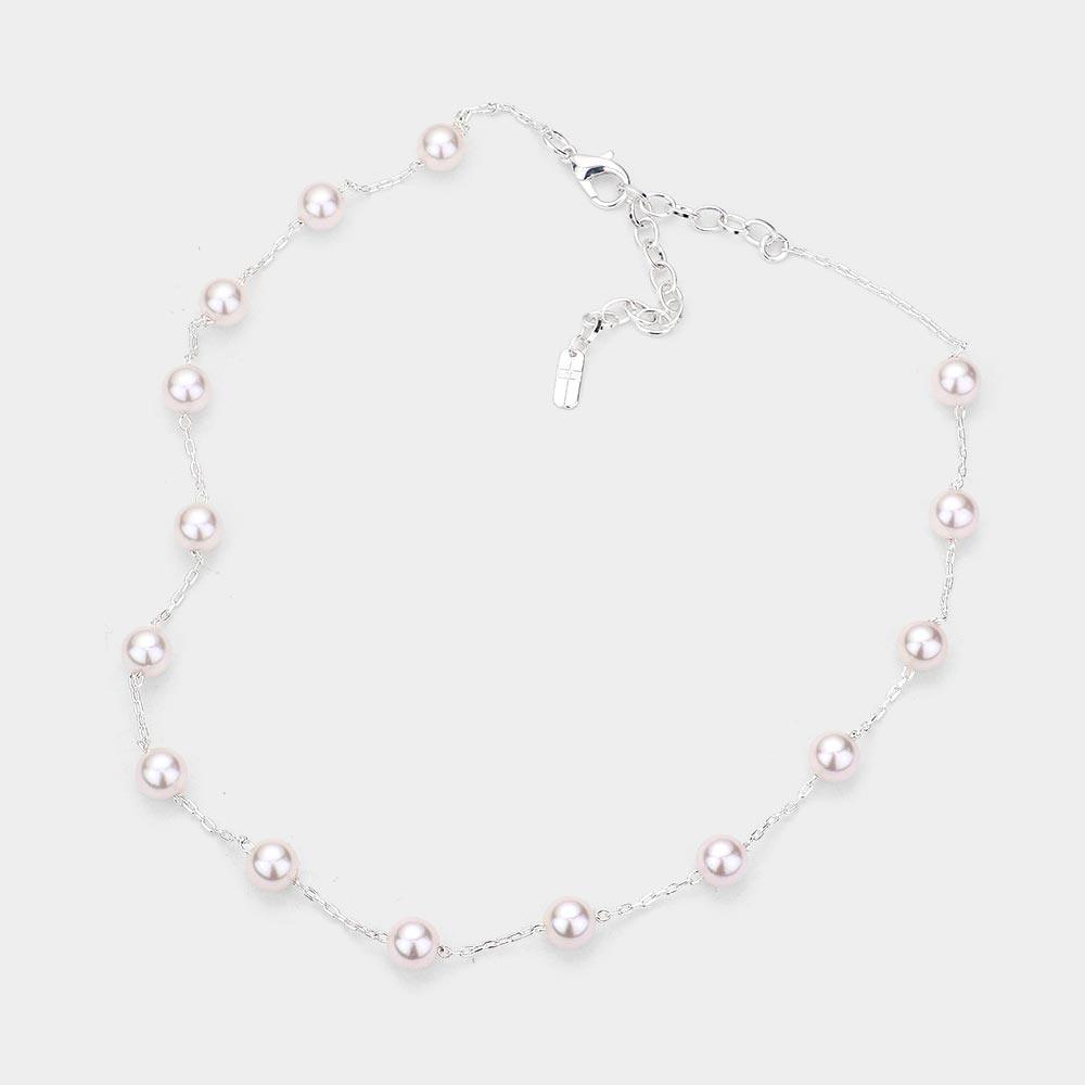 White Pearl Station Necklace