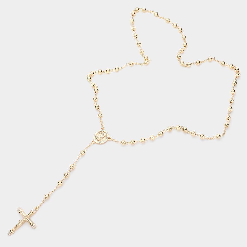 Gold Crucifix Pendant Beaded Y Rosary Necklace - Jewelry Store by Erik Rayo