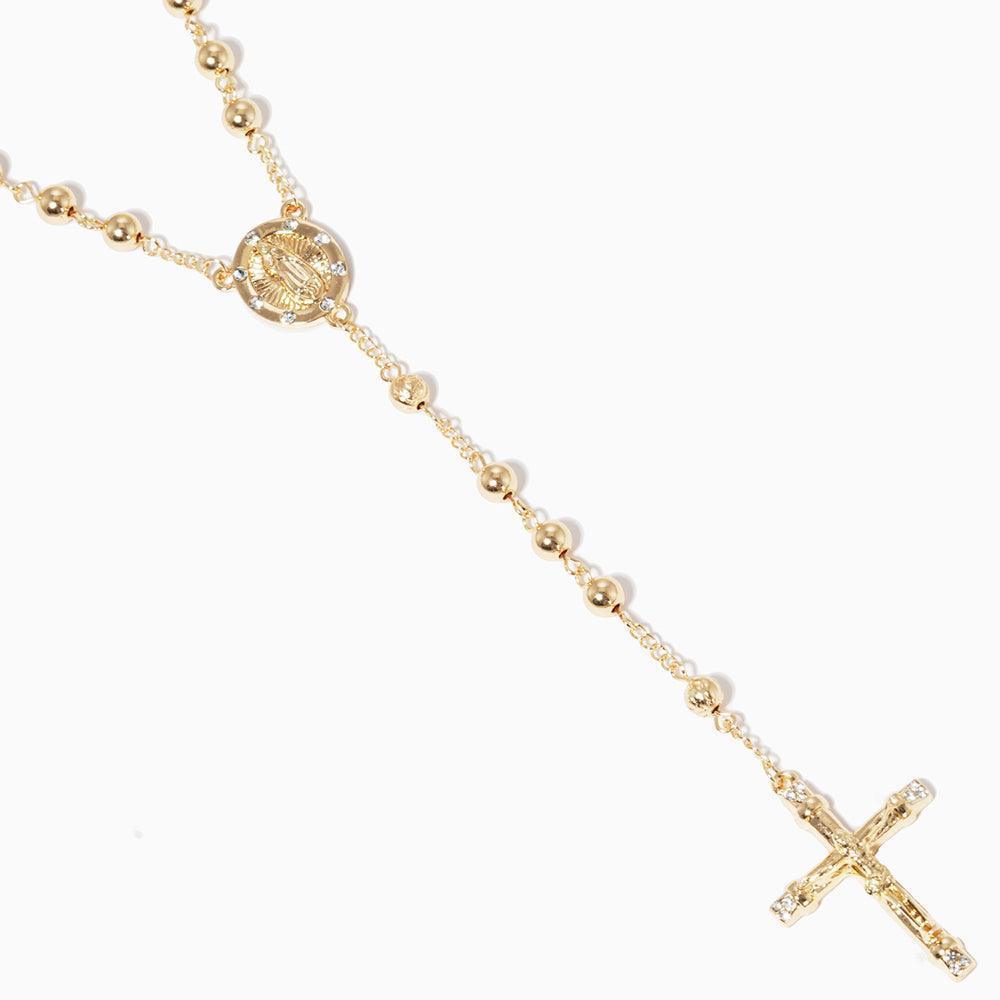 Gold Crucifix Pendant Beaded Y Rosary Necklace - Jewelry Store by Erik Rayo