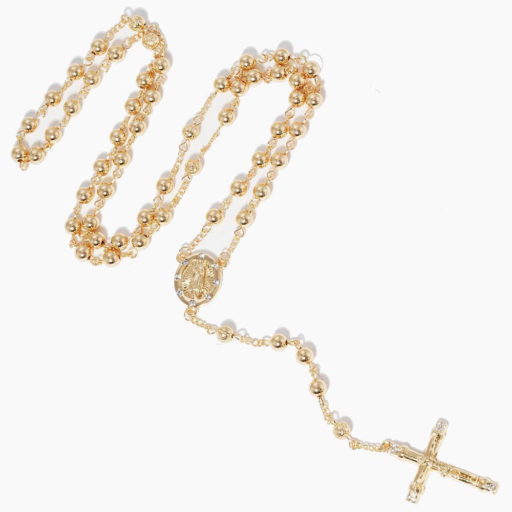 Gold Crucifix Pendant Beaded Y Rosary Necklace - Jewelry Store by Erik Rayo