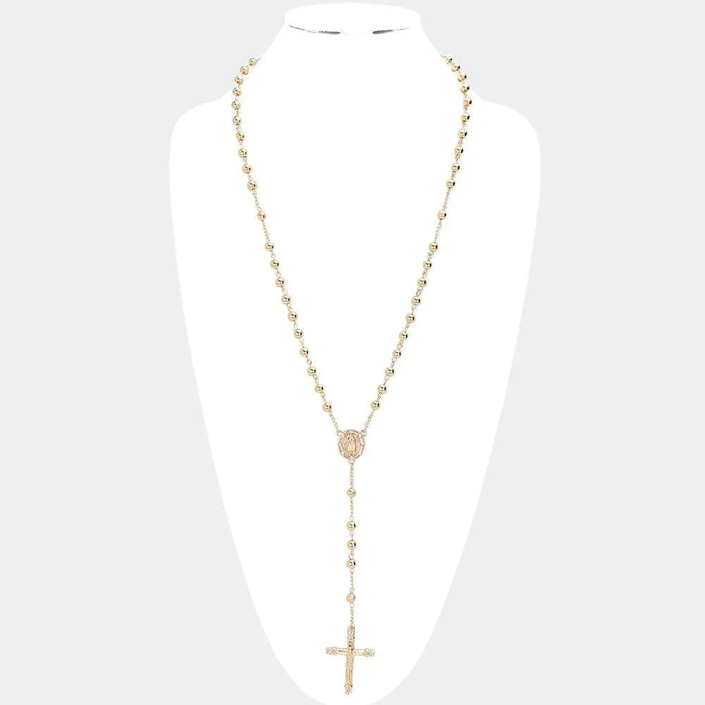 Gold Crucifix Pendant Beaded Y Rosary Necklace - Jewelry Store by Erik Rayo