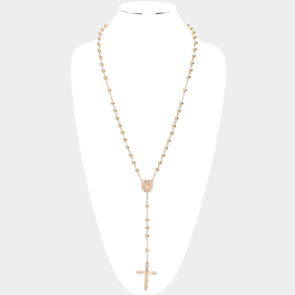 Gold Crucifix Pendant Beaded Y Rosary Necklace