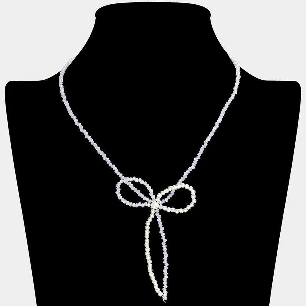 Gold Stone Pointed Faceted Beaded Bow Necklace - Jewelry Store by Erik Rayo
