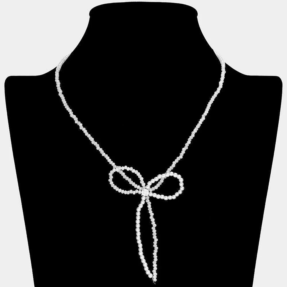 Stone Pointed Faceted Beaded Bow Necklace - Jewelry Store by Erik Rayo