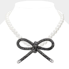 Load image into Gallery viewer, Bling Studded Bow Pointed Pearl Necklace
