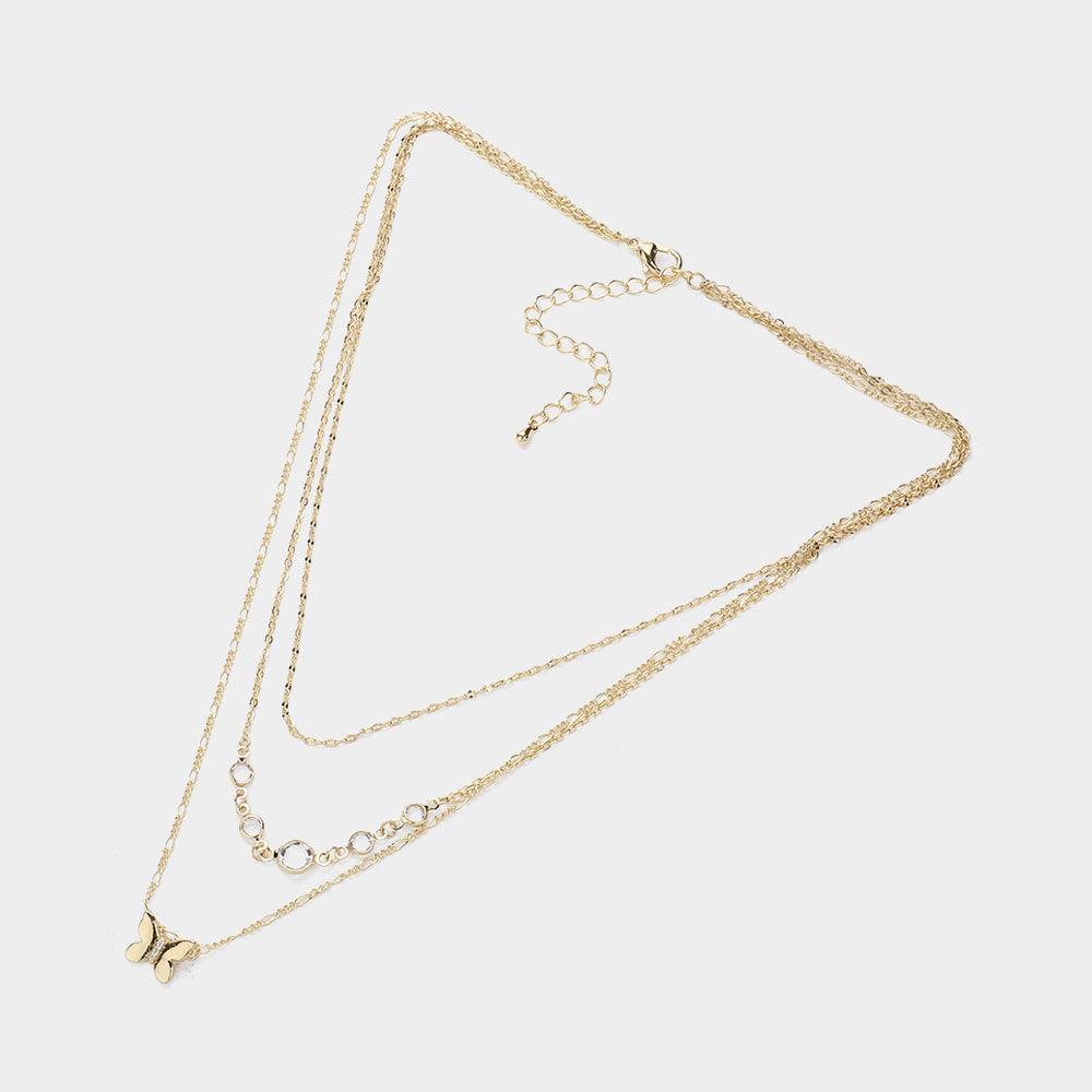 Gold Butterfly Pointed Triple Layered Necklace - Jewelry Store by Erik Rayo