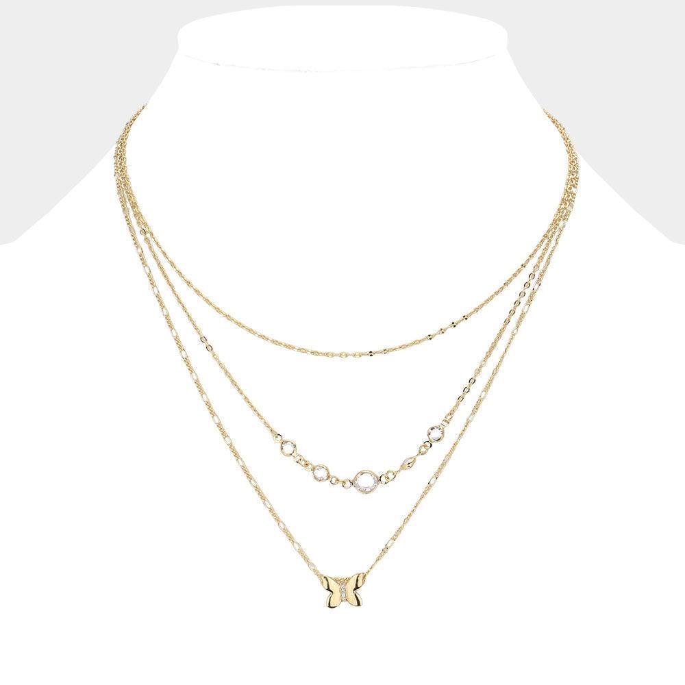Gold Butterfly Pointed Triple Layered Necklace - Jewelry Store by Erik Rayo