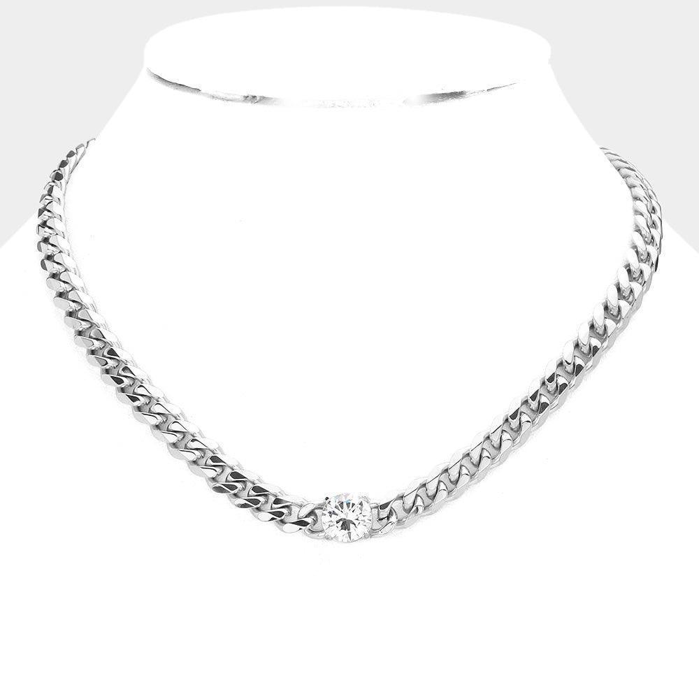 Stainless Steel CZ Round Stone Accented Necklace - Jewelry Store by Erik Rayo