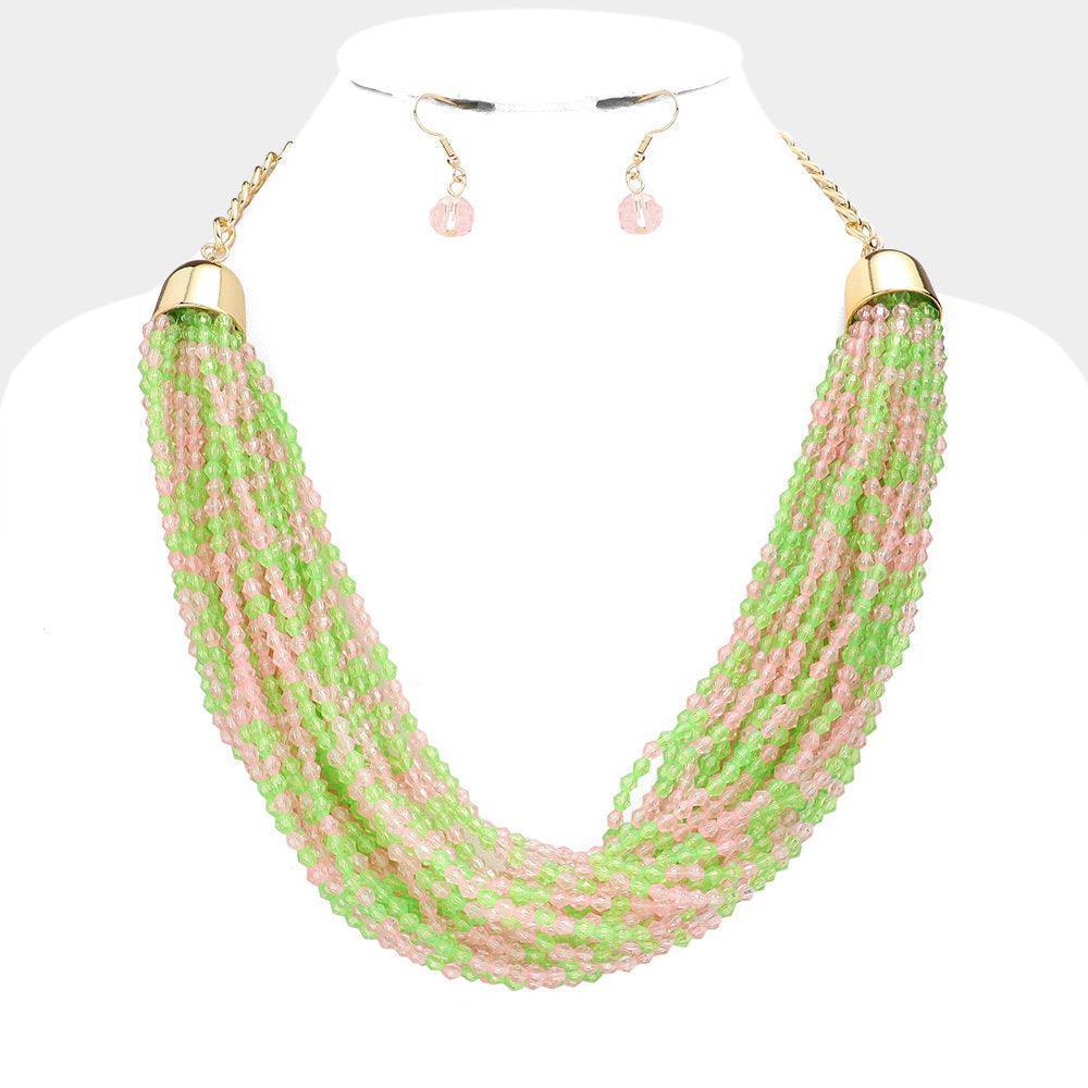 Pink Faceted Beaded Multi Layered Necklace - Jewelry Store by Erik Rayo