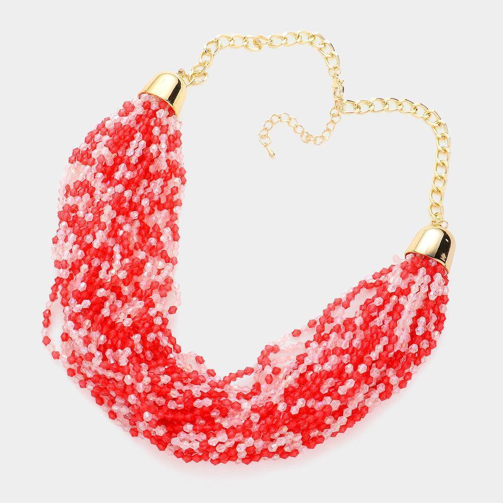 Red Faceted Beaded Multi Layered Necklace - Jewelry Store by Erik Rayo