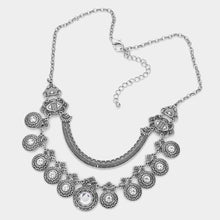 Load image into Gallery viewer, Silver Round Stone Centered Antique Metal Link Bib Necklace
