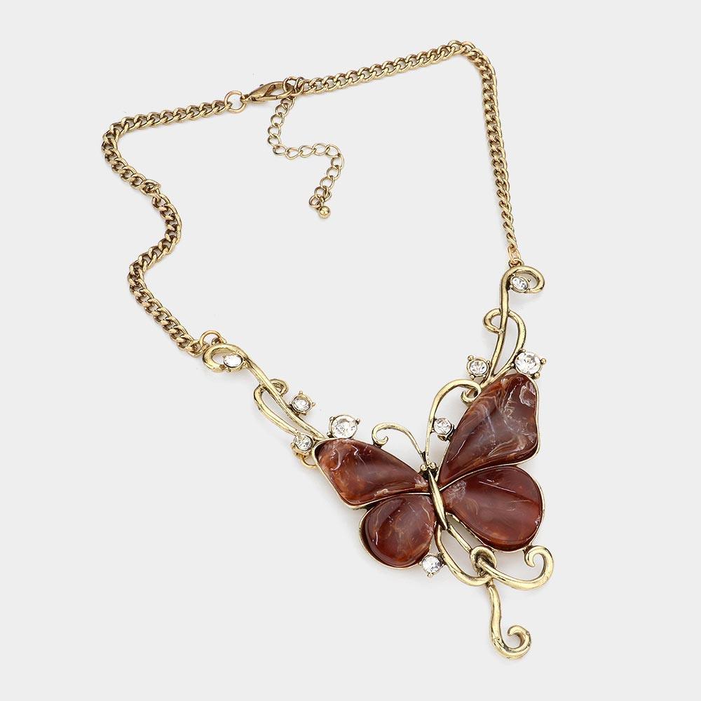 Gold Butterfly Stone Accented Necklace - Jewelry Store by Erik Rayo