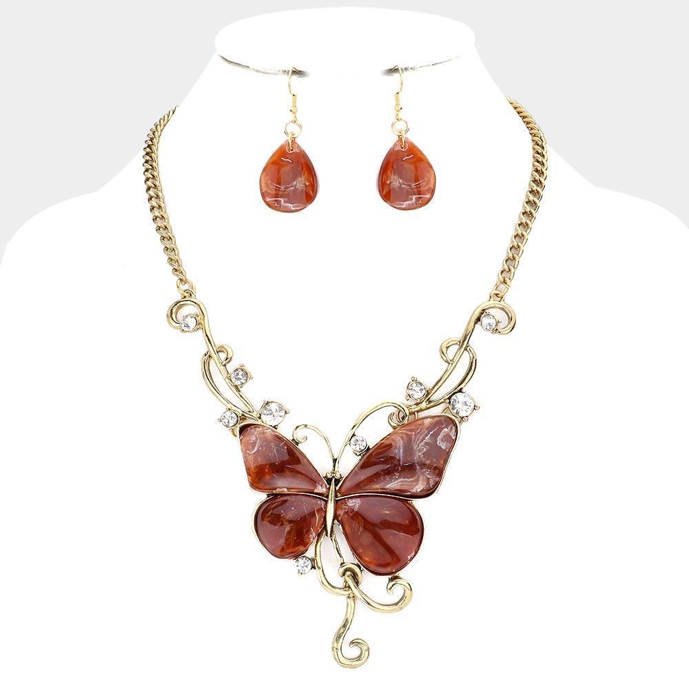 Gold Butterfly Stone Accented Necklace - Jewelry Store by Erik Rayo
