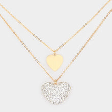 Load image into Gallery viewer, White Metal Rhinestone Pave Heart Pendant Double Layered Necklace
