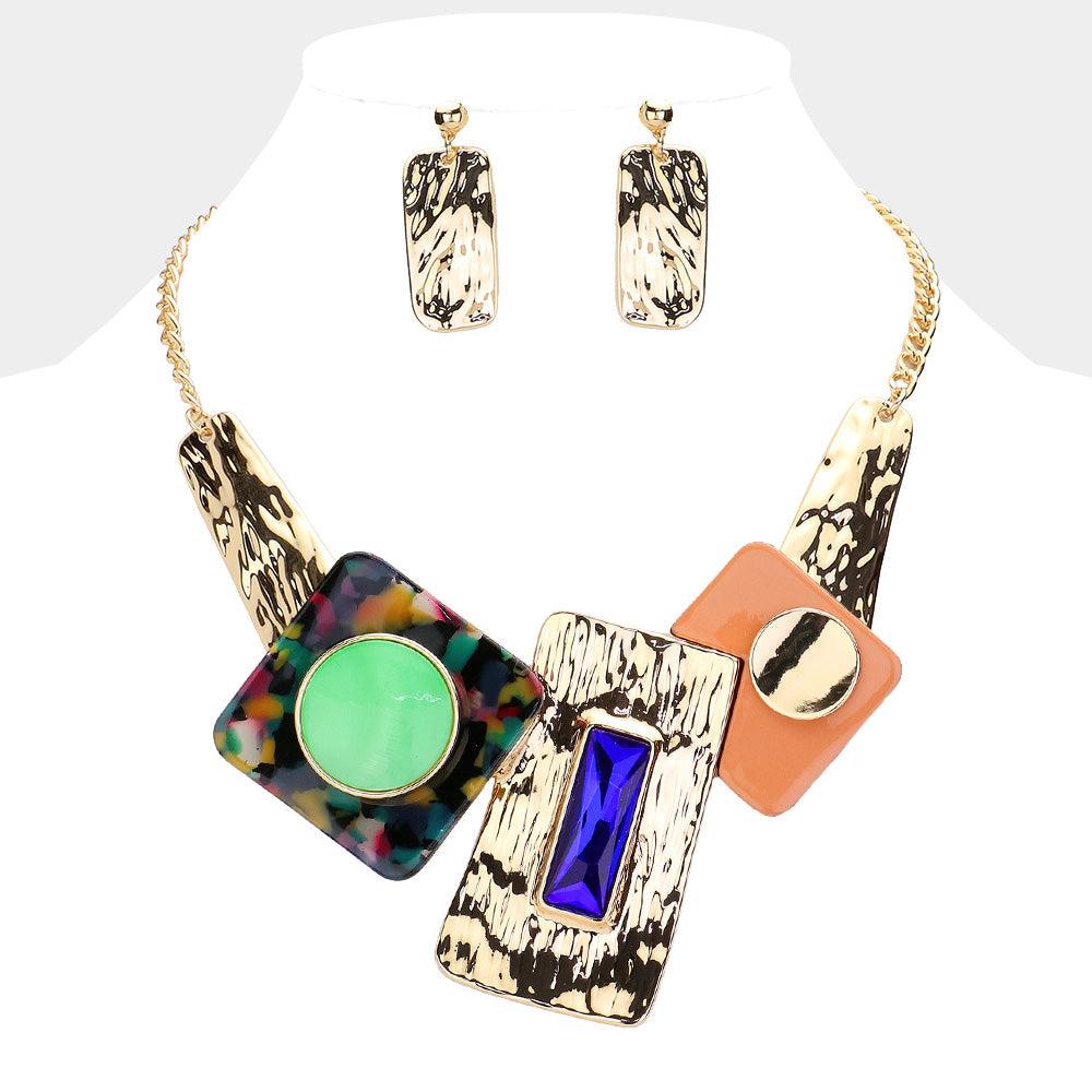 Gold Acetate Abstract Object Statement Necklace